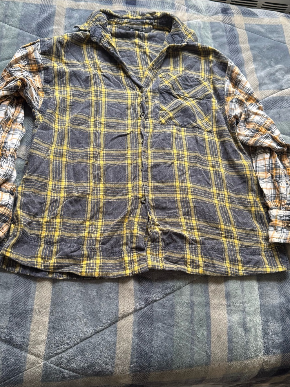 Topshop Yellow and Gray Plaid Button-Down Shirt